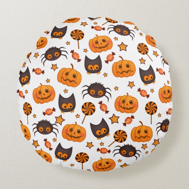 Cute Halloween Pattern Illustration Round Pillow (Front)