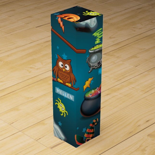 Cute Halloween pattern Personalized Wine Box (Front)