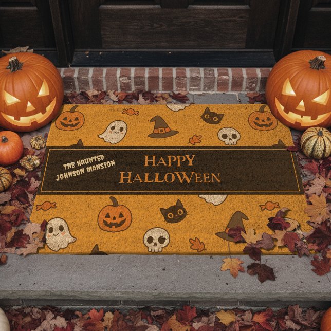 Cute Halloween Pattern – Pumpkins, Ghosts & Cats  Fiber Doormat (Creator Uploaded)