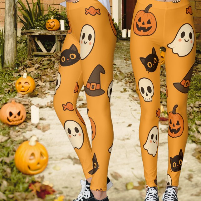 Cute Halloween Pattern – Pumpkins, Ghosts & Cats Leggings (Creator Uploaded)