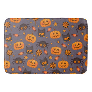 Cute Halloween Pattern Purple Background Bathroom Mat