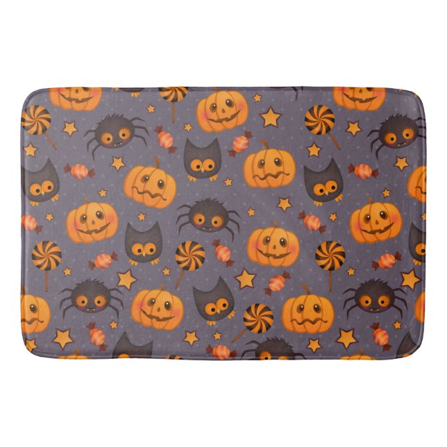 Cute Halloween Pattern Purple Background Bathroom Mat (Front)