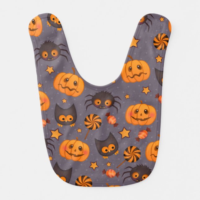 Cute Halloween Pattern Purple Background Bib (Front)