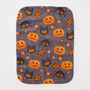 Cute Halloween Pattern Purple Background Burp Cloth
