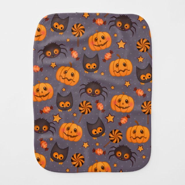 Cute Halloween Pattern Purple Background Burp Cloth (Front)