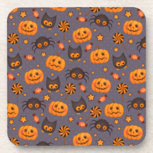 Cute Halloween Pattern Purple Background Drink Coaster