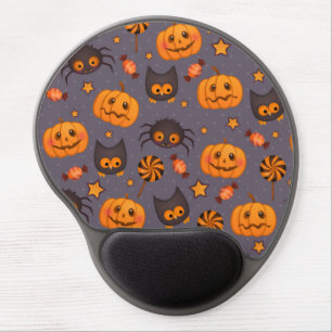 Cute Halloween Pattern Purple Background Gel Mouse Pad