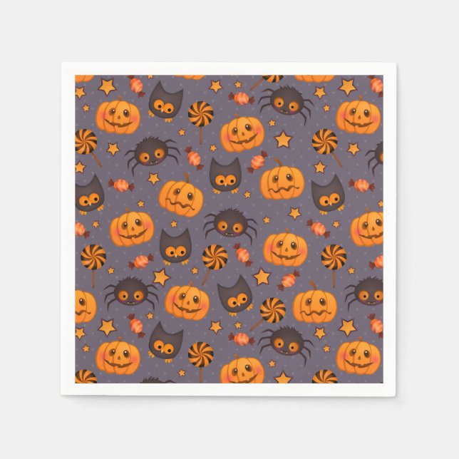 Cute Halloween Pattern Purple Background Napkins (Front)