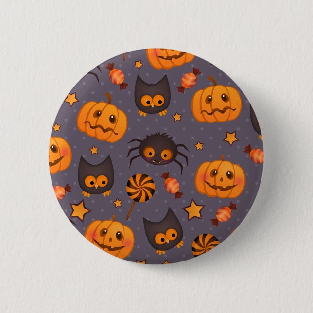 Cute Halloween Pattern Purple Background Pinback Button (Front)