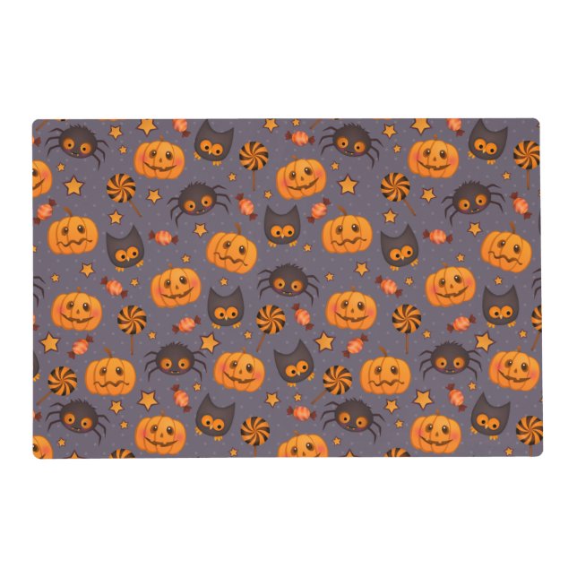 Cute Halloween Pattern Purple Background Placemat (Front)