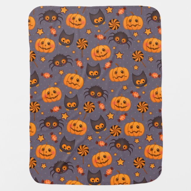 Cute Halloween Pattern Purple Background Stroller Blanket (Front)