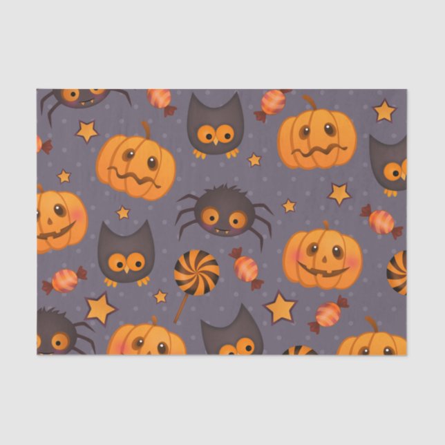 Cute Halloween Pattern Purple Background Tissue Paper (Front)