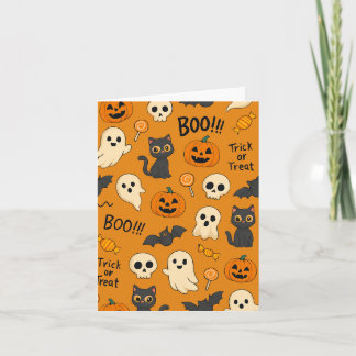 Cute Halloween Pattern with Ghosts, Pumpkins, Cats Card