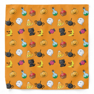 Cute Halloween Pattern with orange background Bandana