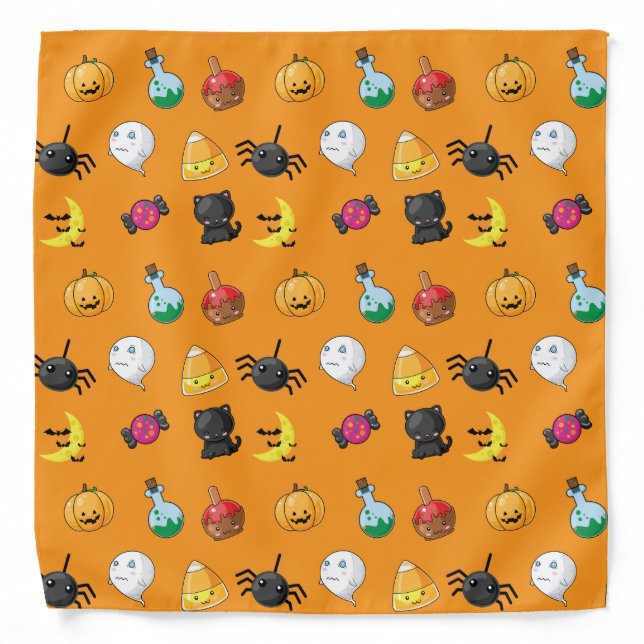 Cute Halloween Pattern with orange background Bandana (Front)