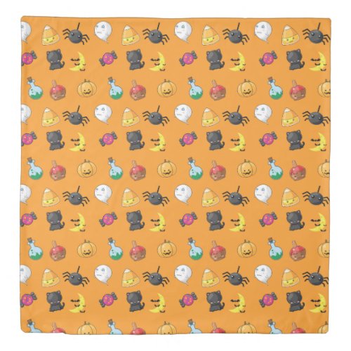 Cute Halloween Pattern with orange background Duvet Cover