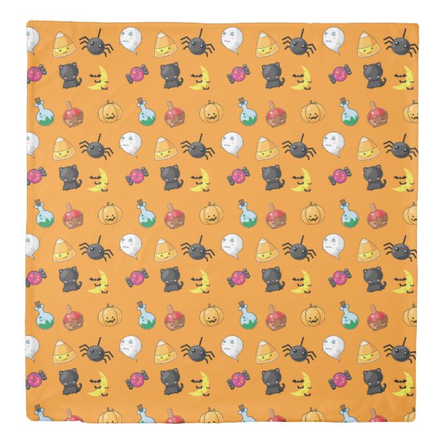 Cute Halloween Pattern with orange background Duvet Cover (Front)