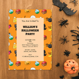 Cute Halloween Pattern with orange background Invitation