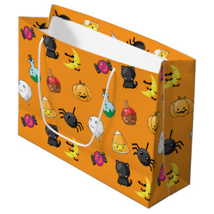 Cute Halloween Pattern with orange background Large Gift Bag