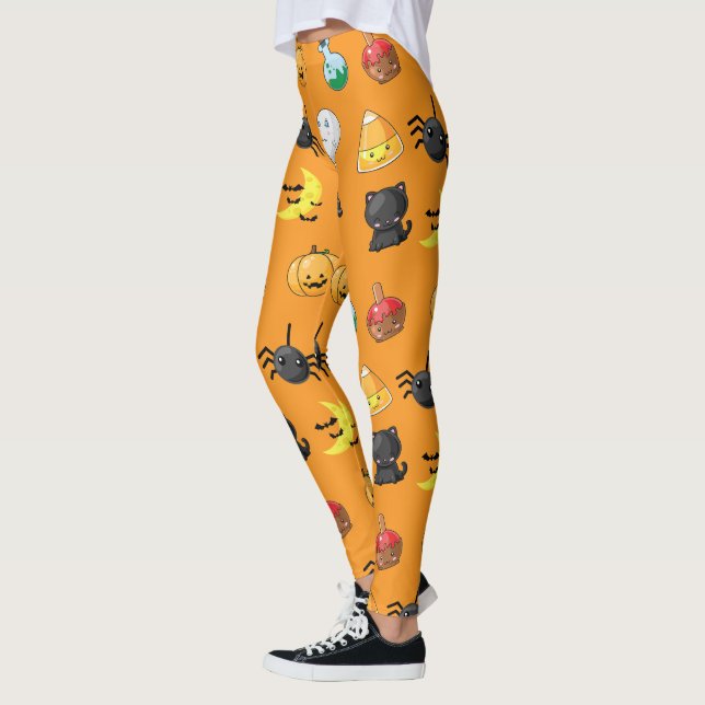 Cute Halloween Pattern with orange background Leggings (Left)