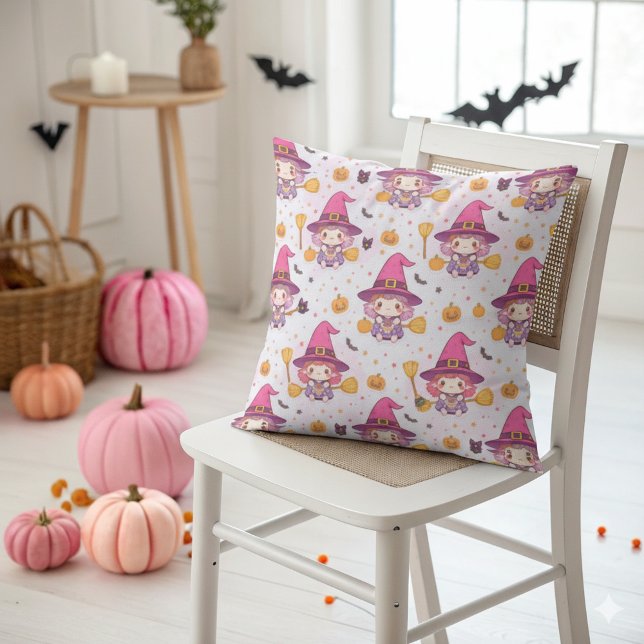 Cute Halloween Pattern with Pumpkins and Ghosts Throw Pillow (Creator Uploaded)
