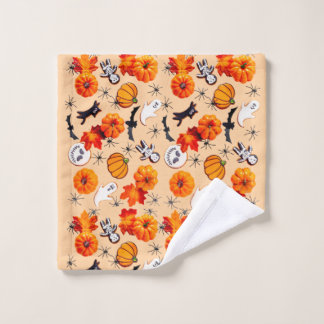 Cute Halloween Pattern with Pumpkins, Ghosts Wash Cloth