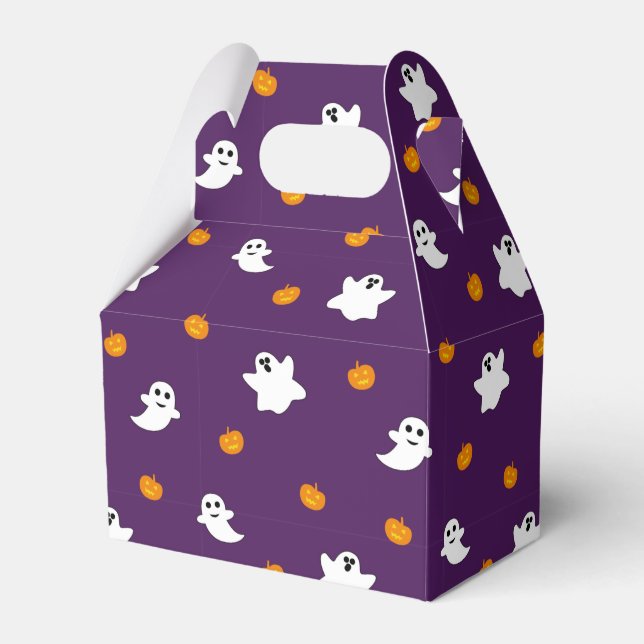 Cute Halloween Pattern with Purple Background Favor Boxes (Front Side)