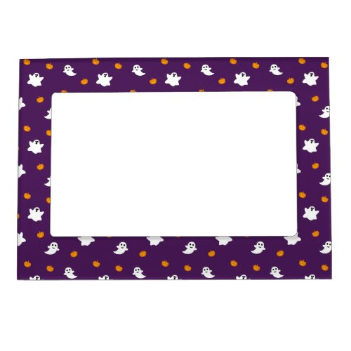 Cute Halloween Pattern with Purple Background Magnetic Frame