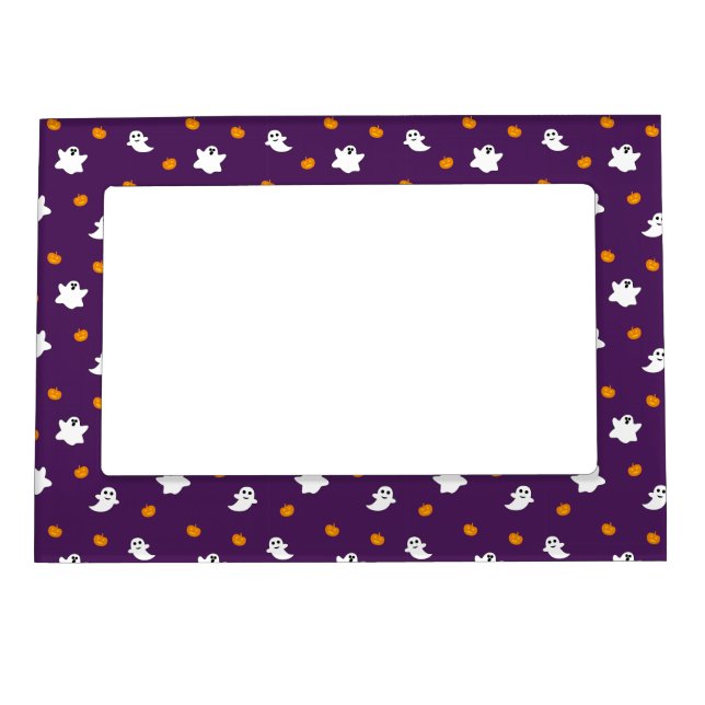 Cute Halloween Pattern with Purple Background Magnetic Frame (Front)