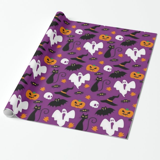 Cute Halloween Pattern Wrapping Paper (Unrolled)