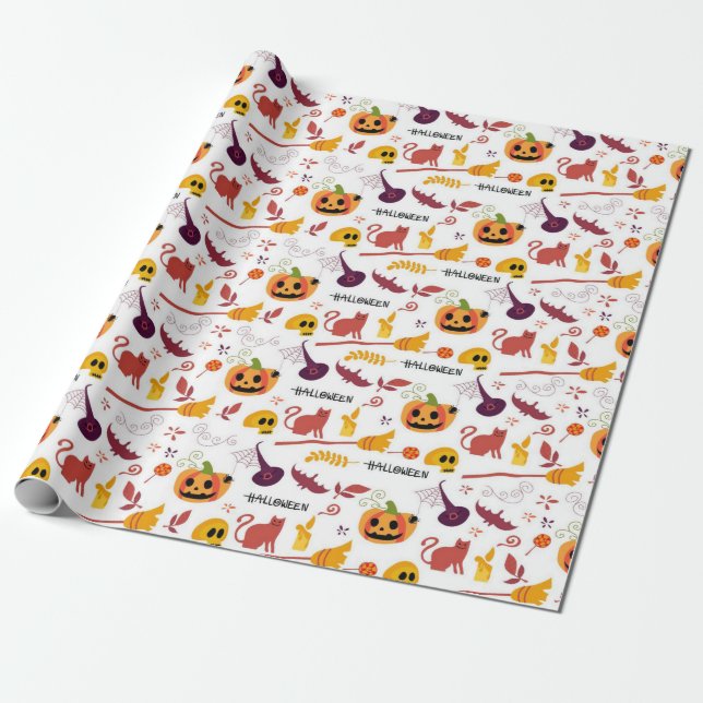 Cute Halloween Pattern Wrapping Paper (Unrolled)