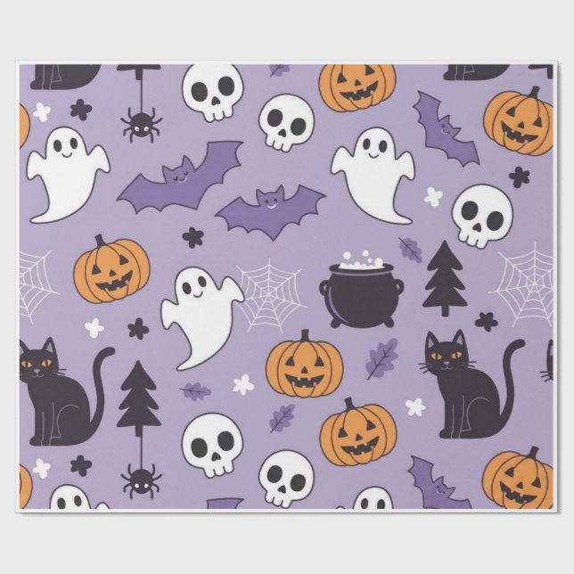 Cute Halloween Pattern Wrapping Paper Sheet (Flat)