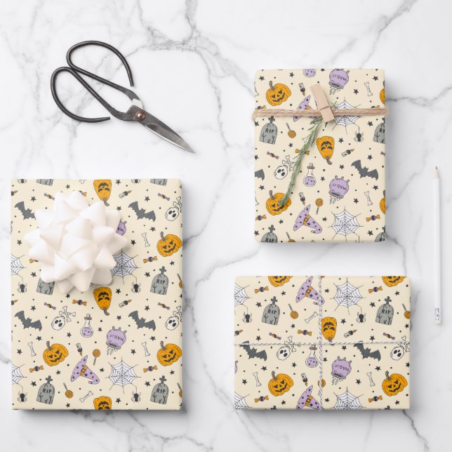 Cute Halloween Pattern Wrapping Paper Sheets (Front)