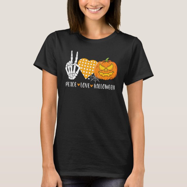 Cute Halloween Peace Love and Gnome Fall Girls Kid T-Shirt (Front)