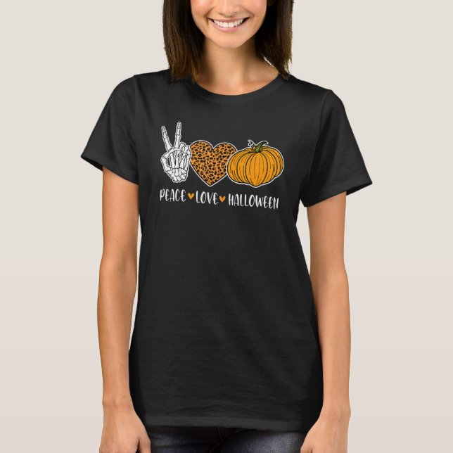 Cute Halloween Peace Love and Gnome Fall Girls Kid T-Shirt (Front)