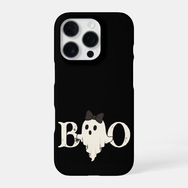 Cute Halloween Phone Case – "Boo" Ghost with Bow (Back)