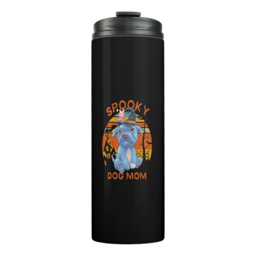 Cute Halloween Pibble Dog Witch Pitbull Mom Costum Thermal Tumbler