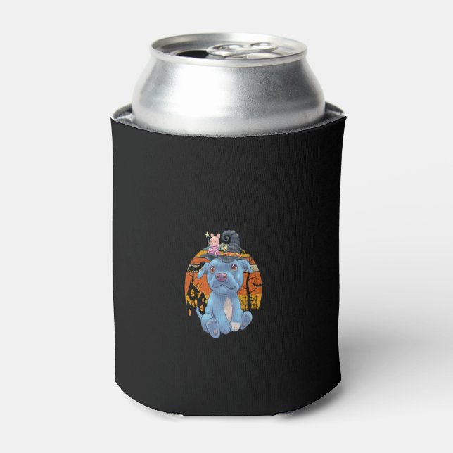 Cute Halloween Pibble Witch Pitbull Dog Mom Costum Can Cooler (Can Front)