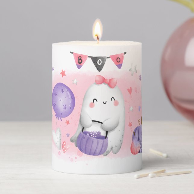 Cute Halloween Pillar Candle Little Boo (In Situ)