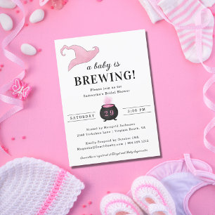 Cute Halloween Pink a Baby Is Brewing Baby Shower Invitation