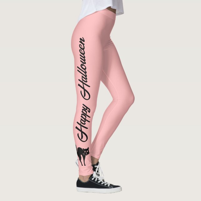 Cute Halloween Pink Black Cat Script Word Girls Leggings (Right)