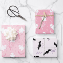 Cute halloween pink ghost and bat