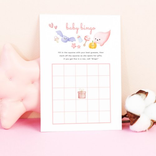 Cute Halloween Pink Ghost Baby Shower Bingo Game
