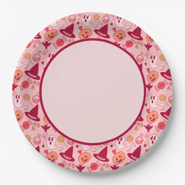 Cute Halloween Pink Pastel Paper Plates (Front)