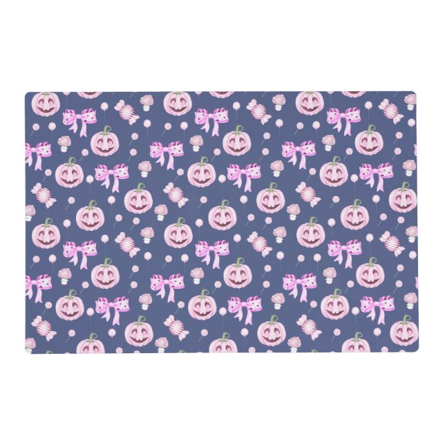 Cute Halloween Pink Pumpkin Pattern Placemat (Front)