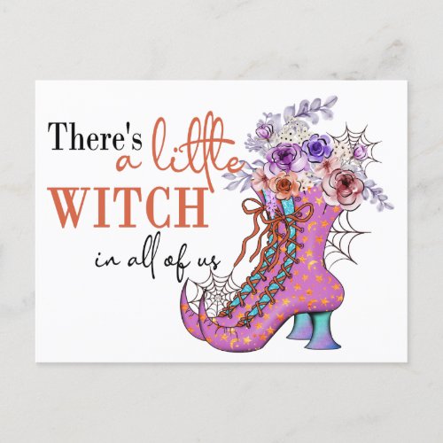 Cute Halloween Pink Witch Shoes Quote Postcard