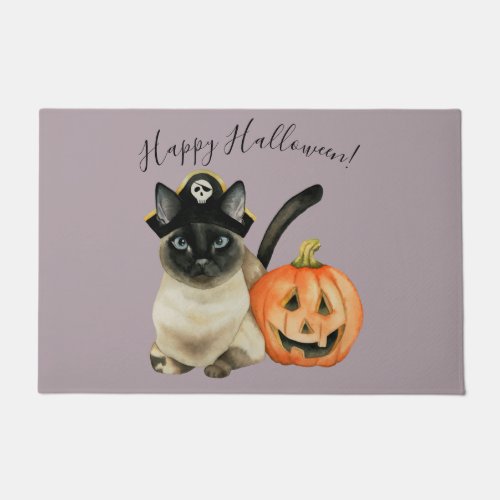 Cute Halloween Pirate Cat with Jack O Lantern Doormat