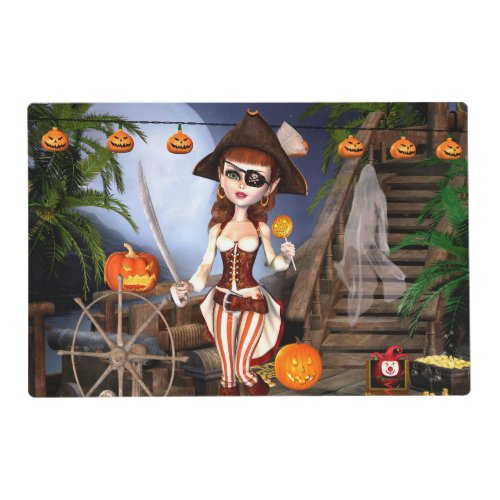 Cute Halloween Pirate Girl Double Sided Placemat