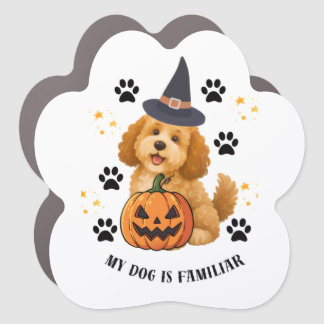 Cute Halloween Poodle Witch with Pumpkin Car Magnet