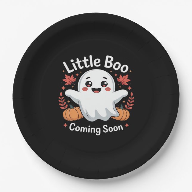 Cute Halloween Pregnancy Announcement Paper Plates (Front)